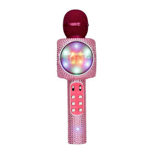 Wireless Bluetooth Stereo Bling Pink Karaoke Microphone & LED Light-up Speakers